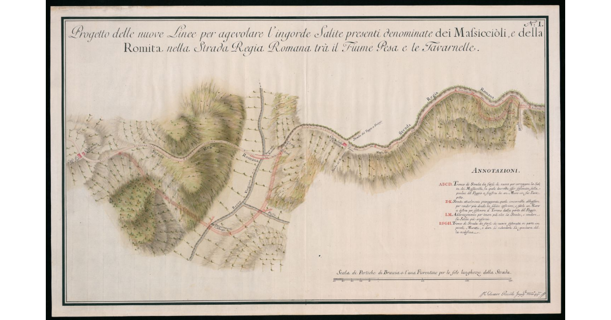 Progetto delle nuove Linee per agevolare l'ingorde salite presenti denominate dei Massicciòli e della Romita nella Strada Regia Romana tra il Fiume Pesa e le Tavarnelle
