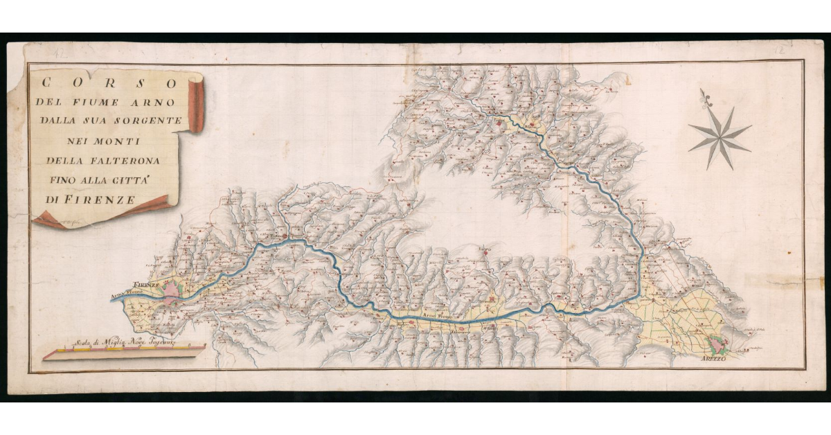 Corso del Fiume Arno dalla sua sorgente nei Monti della Falterona fino alla città di Firenze