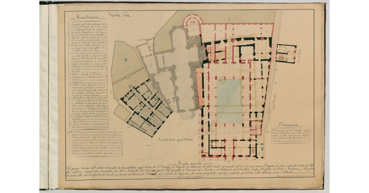 Tavola n. VI - Pianta generale del piano terreno dell'antico Convento dei Carmelitani oggi Cura di S.Donato [di Siena] [...]