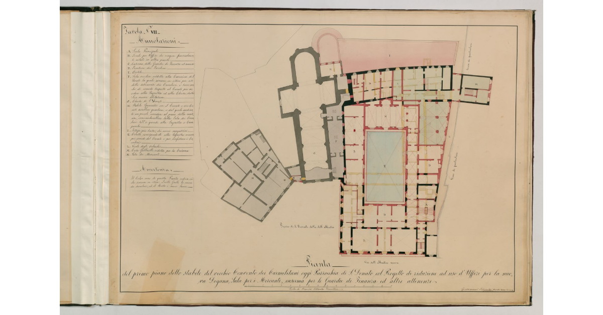 Tavola n. VII - Pianta del primo piano dello stabile del vecchio Convento dei Carmelitani oggi Parrocchia di S.Donato [a Siena] [...]