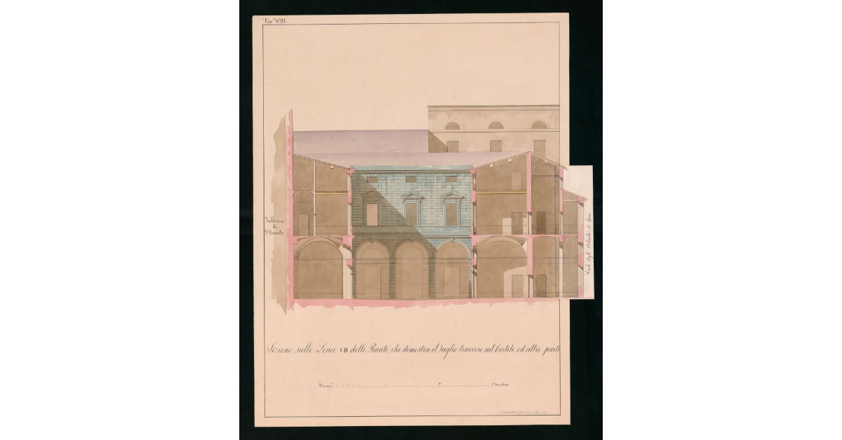 Tavola n.VIII - Sezione sulle linee CD delle Piante, che dimostra il taglio traverso sul cortile ed altre parti