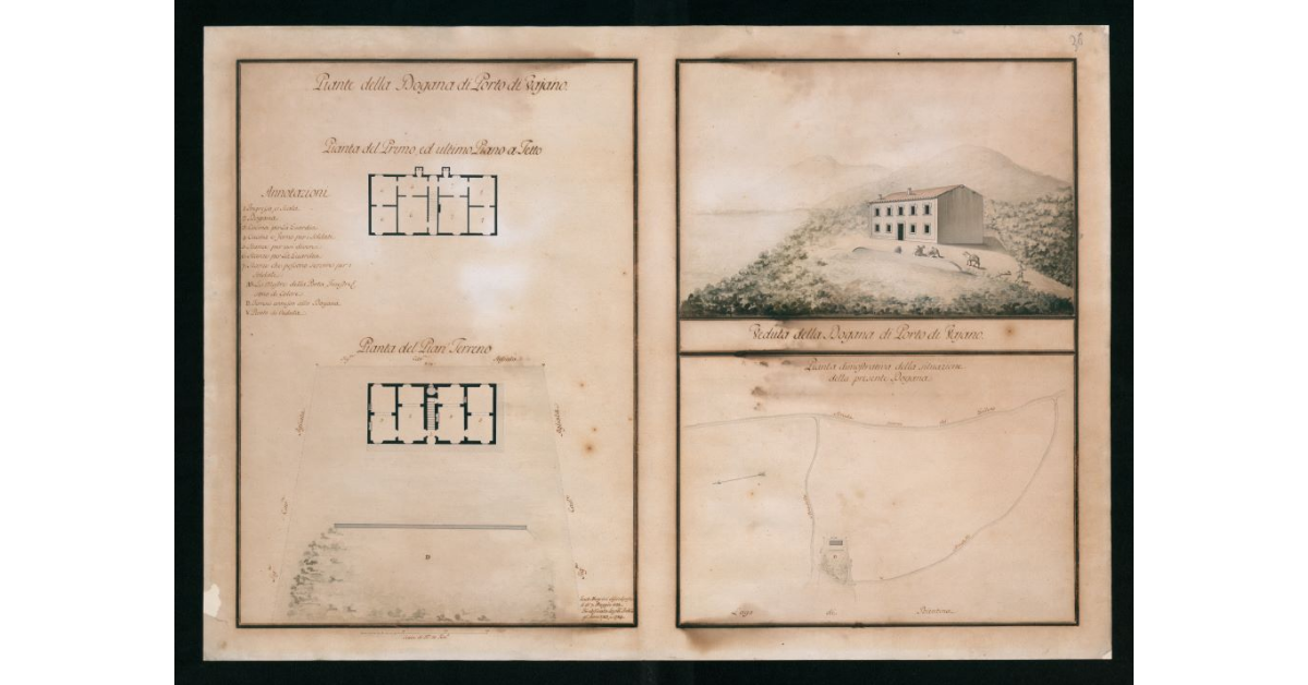 [Piante e veduta "della Dogana di Porto di Vajano"]