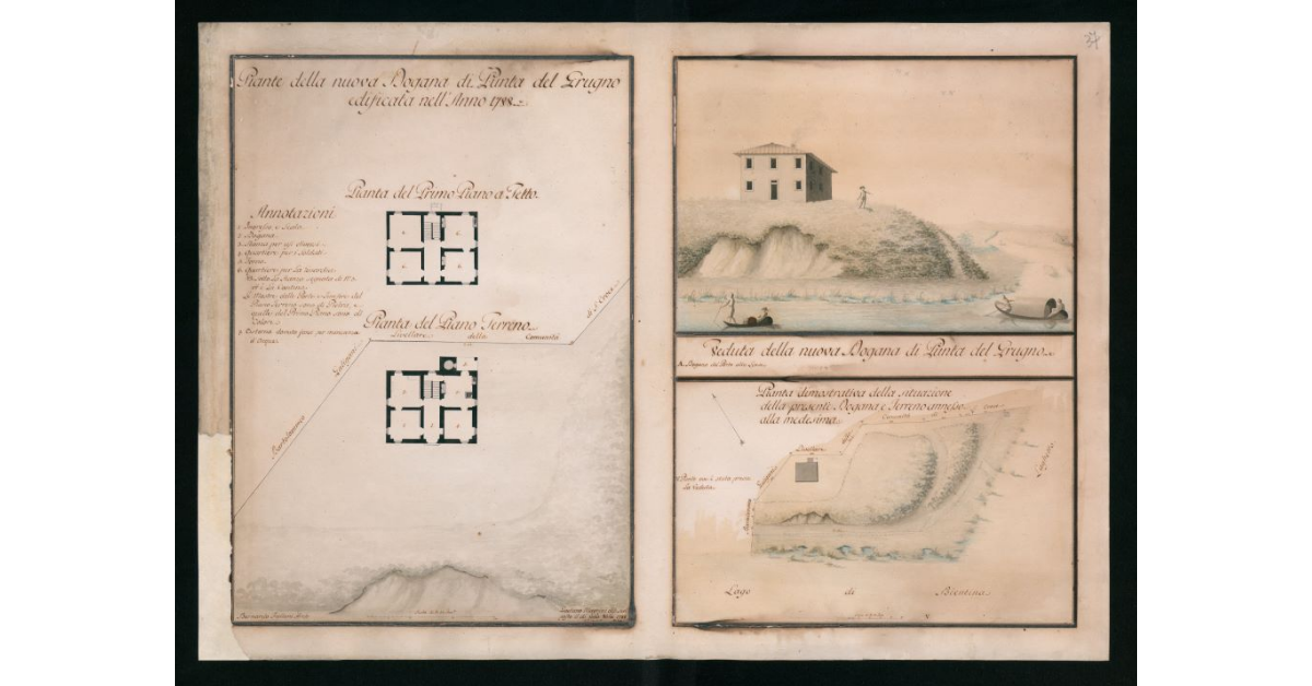 [Piante e veduta "della nuova Dogana di Punta del Grugno edificata nell'anno 1788"]
