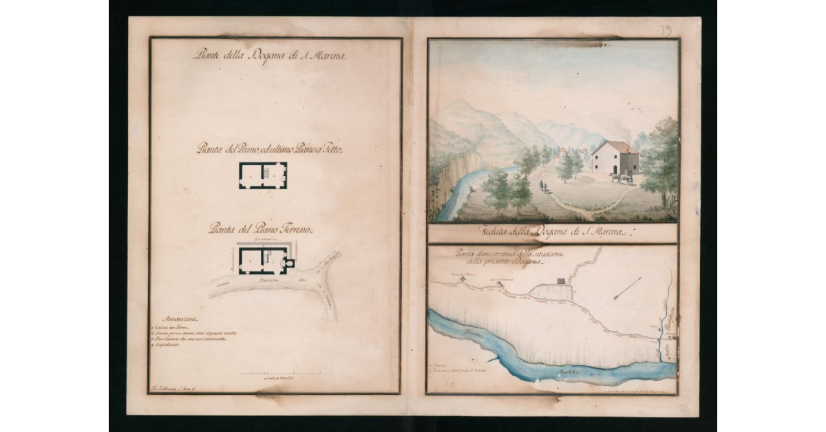 [Piante e veduta "della Dogana di S.Marino"]