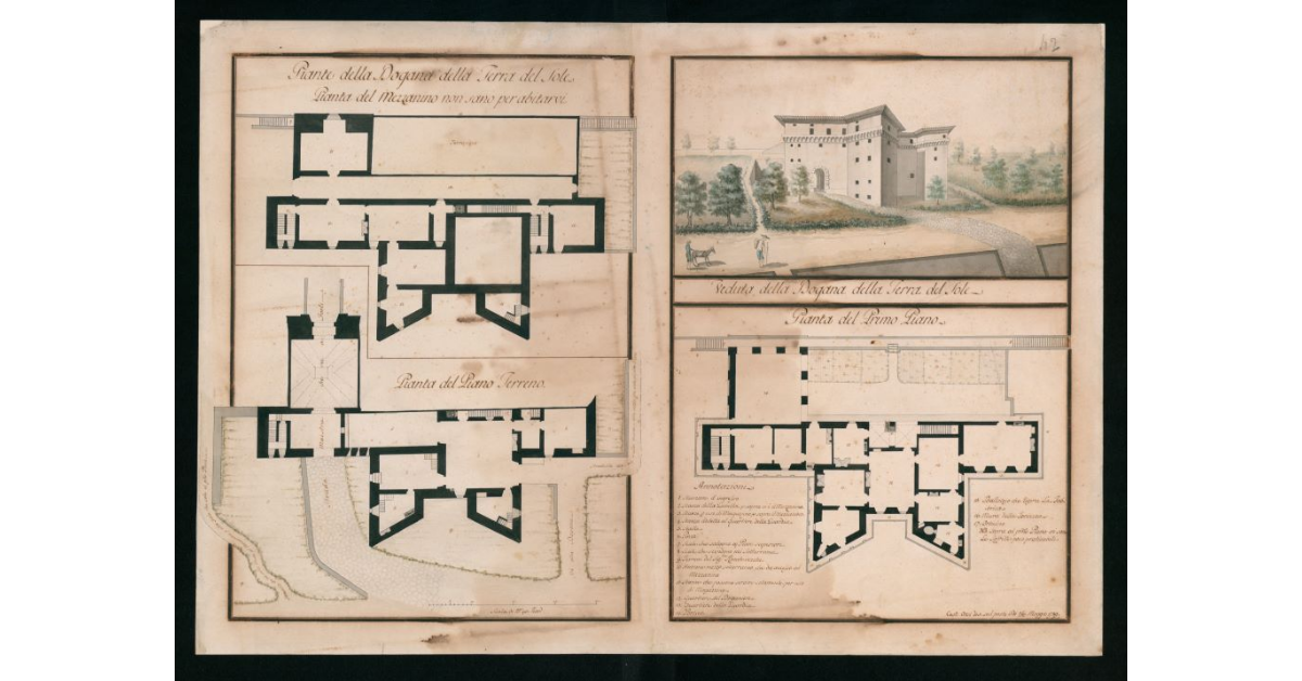 [Piante e veduta "della Dogana della Terra del Sole"]