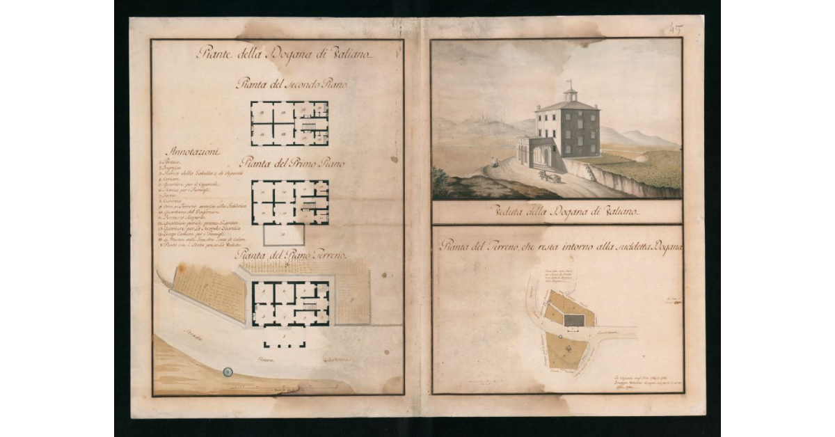 [Piante e veduta "della Dogana di Valiano"]