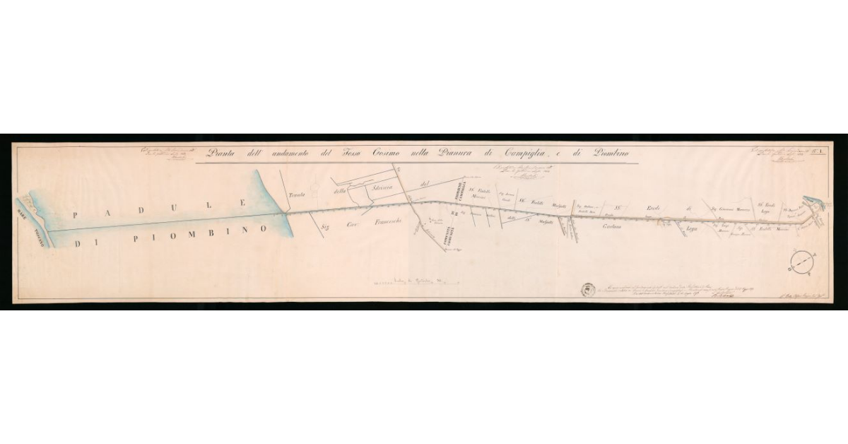 Pianta dell'andamento del Fosso Cosimo nella Pianura di Campiglia e di Piombino