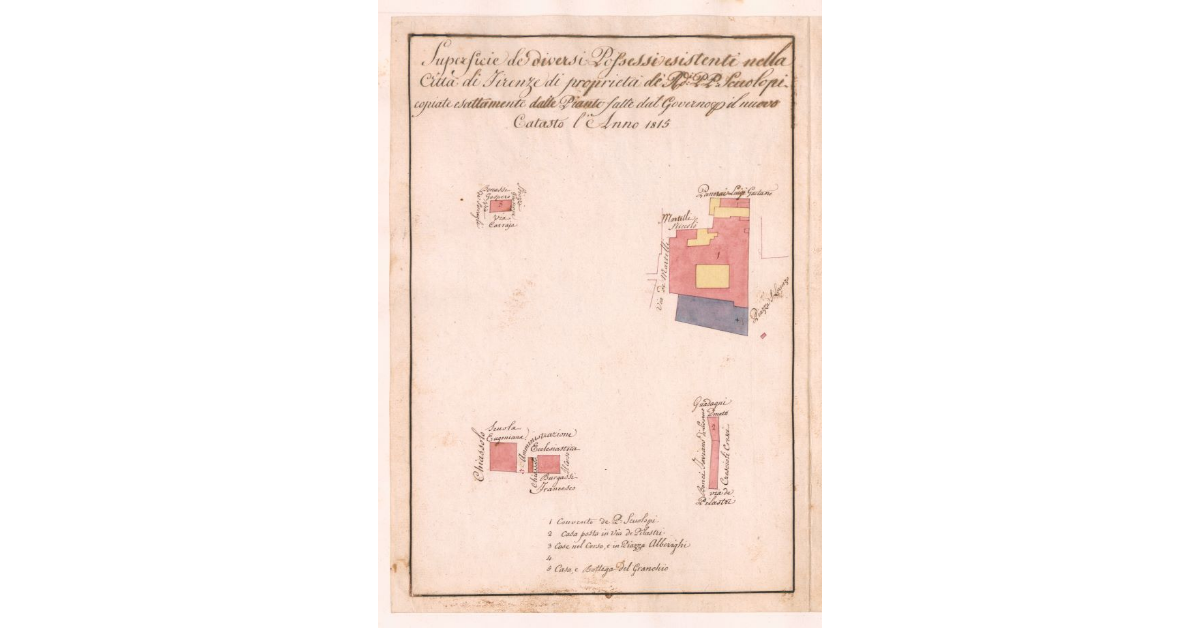 Superficie de diversi Possessi esistenti nella Città di Firenze di proprietà de' RR.PP. Scolopi copiati esattamente dalle Piante fatte dal Governo per il nuovo Catasto l'anno 1815