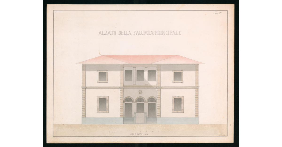 Tav.2 - Alzato della facciata principale della Scuola da costruire a S.Piero a Ponti