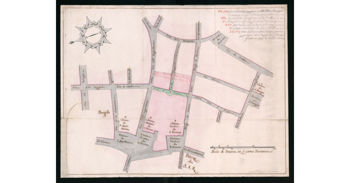 [Planimetria del settore della Città di Firenze situato intorno alle Chiese di S.Apollinare e di S.Firenze e able ononime piazze]