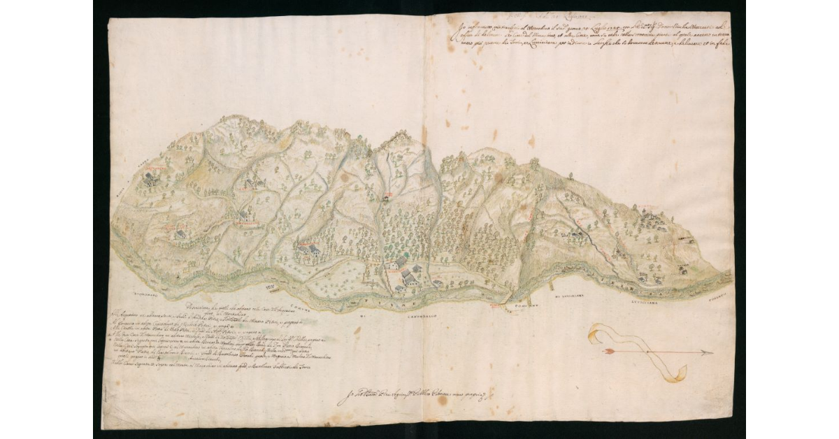 [Veduta prospettica del settore dell'Appennino Pistoiese compreso tra il fiume Limentra e la bandita forestale di Badia a Taona]