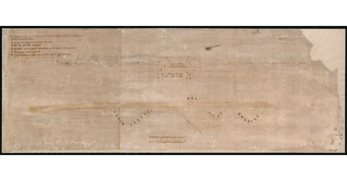 [Pianta e alzato del nuovo ponte della Pergola sul fiume Ombrone nell'intersezione con la strada pistoiese]