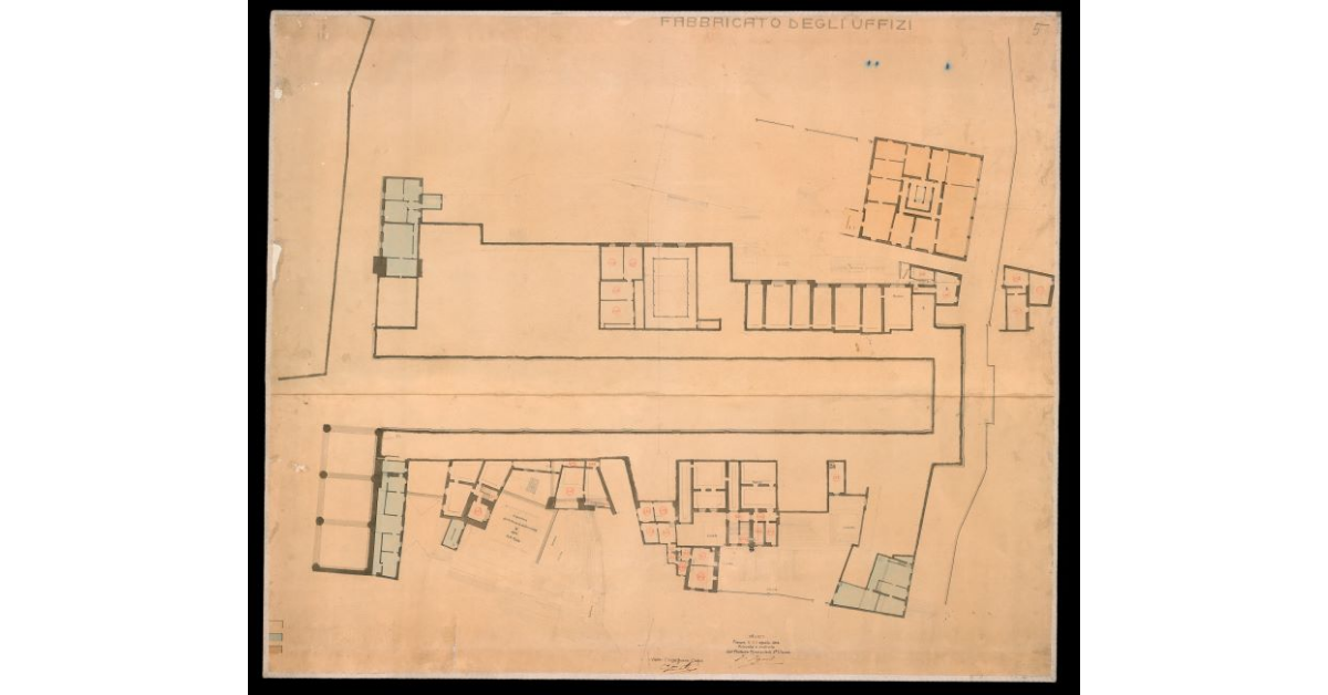 Fabbricato degli Uffizi. [Pianta del mezzanino sul piano della Loggia]