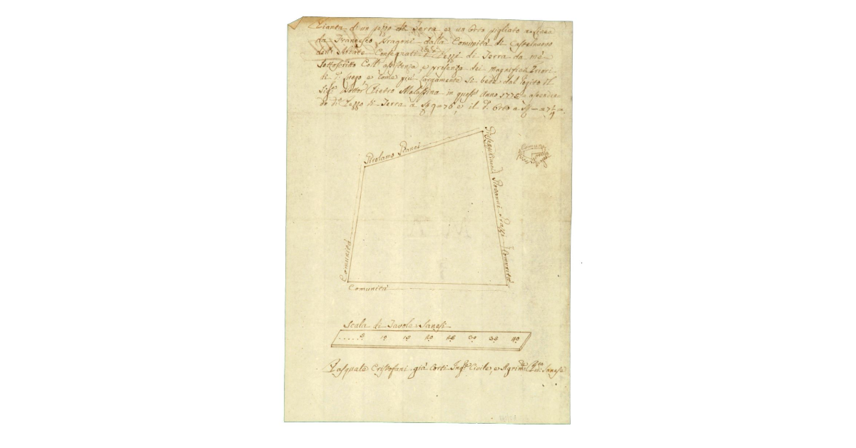 Pianta di un Pezzo di Terra e un Orto pigliato a Linea da Francesco Dragoni della comunità di Castelnuovo dell'Abate