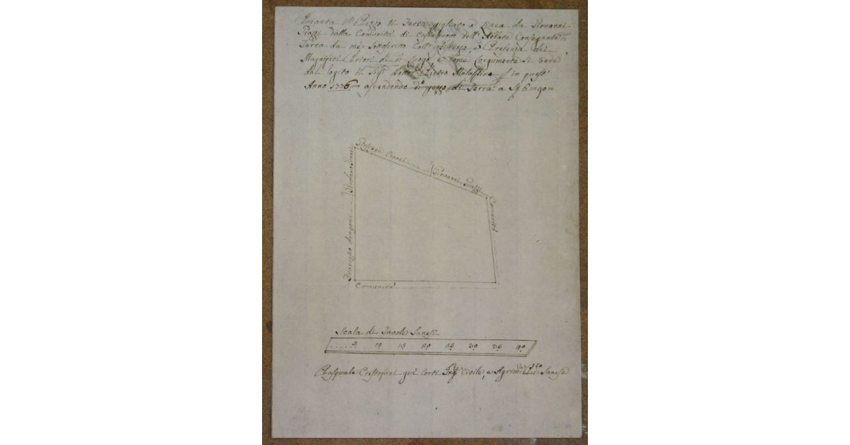 Pianta del Pezzo di Terra pigliato a Linea da Giovanni Grazzi della comunità di Castelnuovo dell'Abate