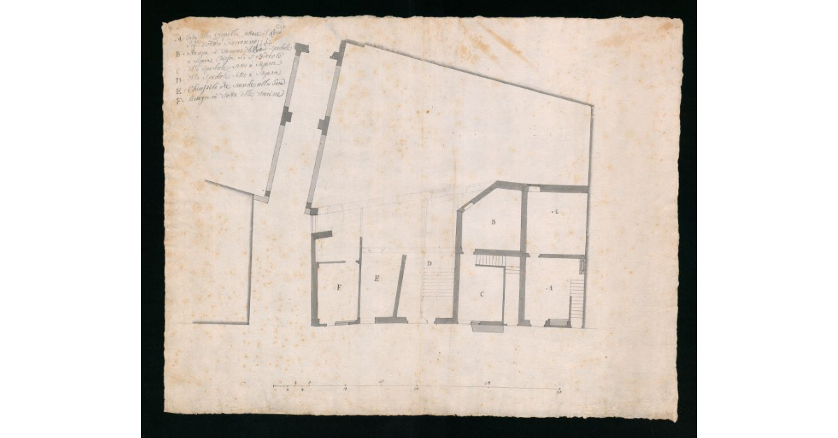 [Pianta relativa al secondo piano di un fabbricato annesso alle mulina di S.Niccolò e adibito a civili abitazioni e a botteghe]