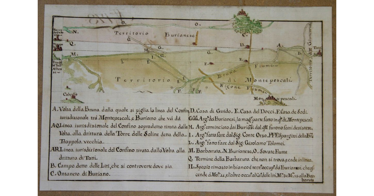 [Monte Pescali con Buriano. Pianta dimostrativa la linea di Confino tra dette due Comunità]