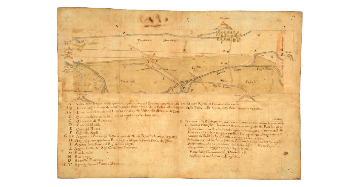 [Monte Pescali con Buriano. Pianta dimostrativa la linea di Confino fra dette due comunità]