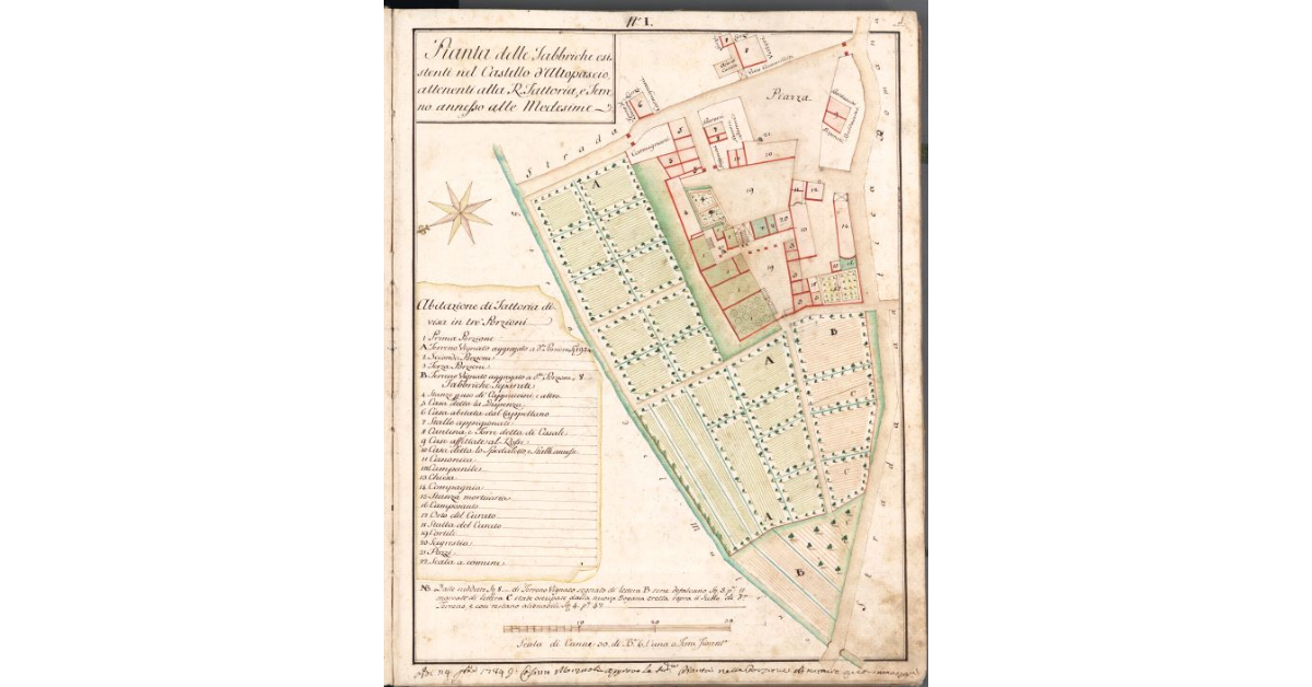 Pianta delle Fabbriche esistenti nel Castello d'Altopascio, attenenti alla R. Fattoria e Terreno annesso alle Medesime