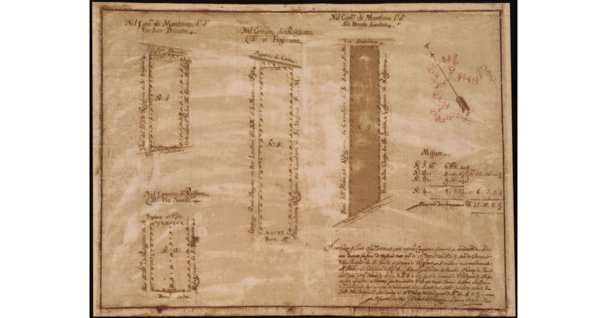 [Pianta di quattro appezzamenti di terra nelle comunità di Riglione di Montione]