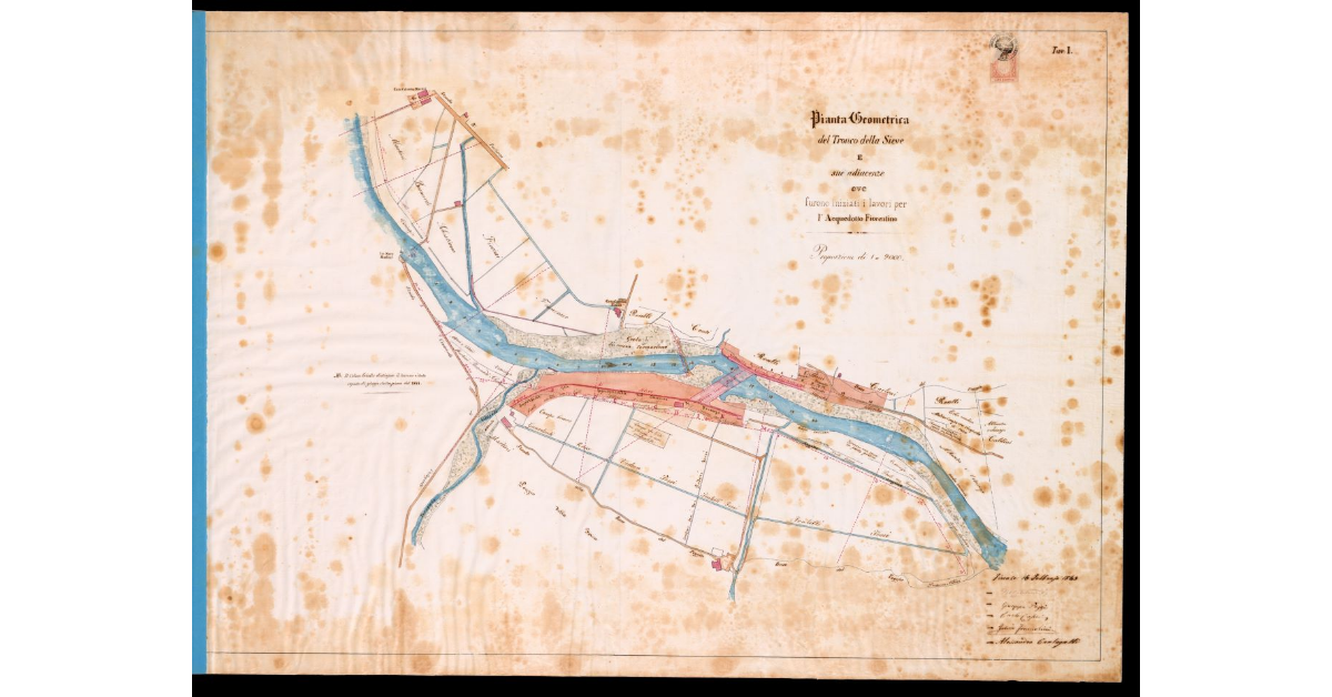Pianta geometrica del tronco della Sieve e sue adiacenze ove furono iniziati i lavori per l'acquedotto fiorentino