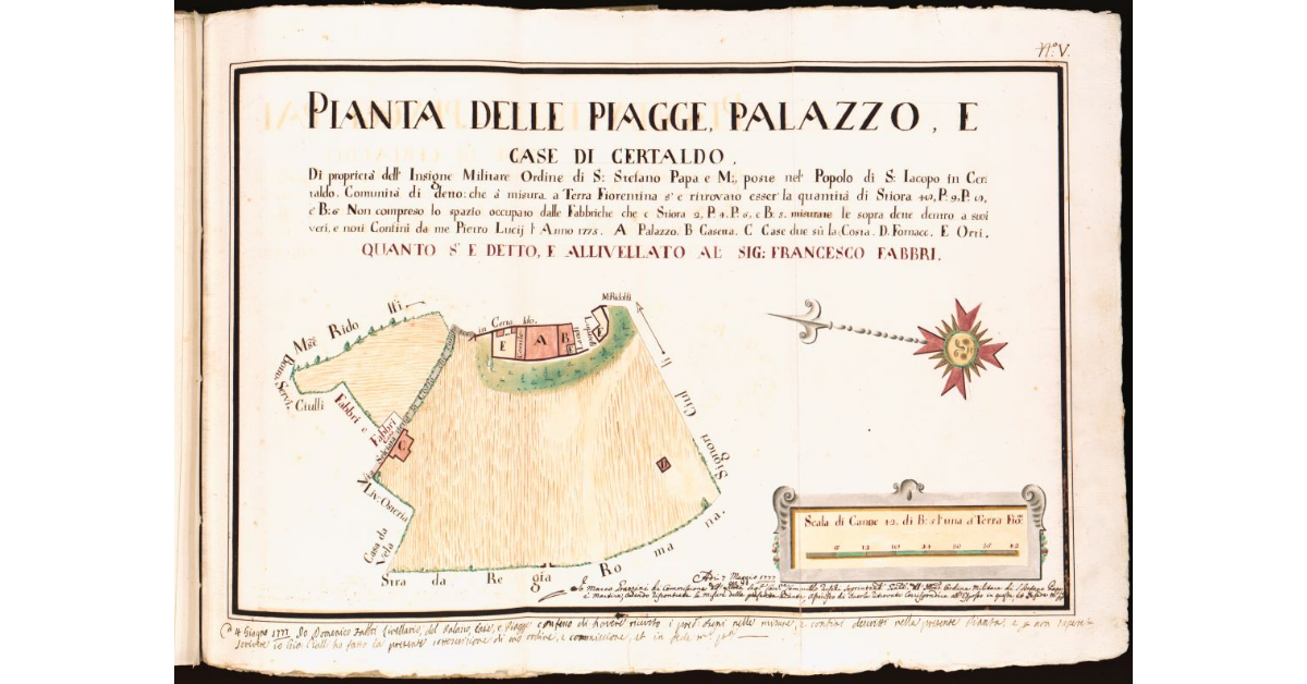 Pianta delle piagge, palazzo e case di Certaldo [...]