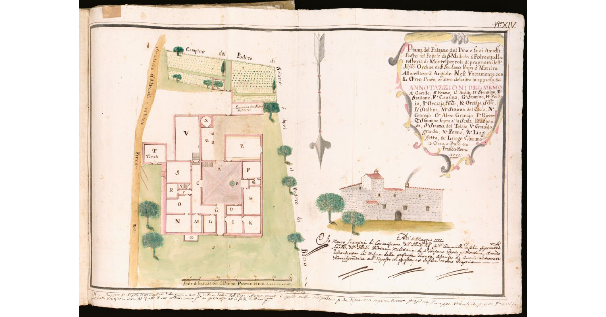 Pianta del Palazzo del Pino e suoi Annessi posto nel Popolo di S. Michele a Polvereto Potesteria di Montespertoli [...]