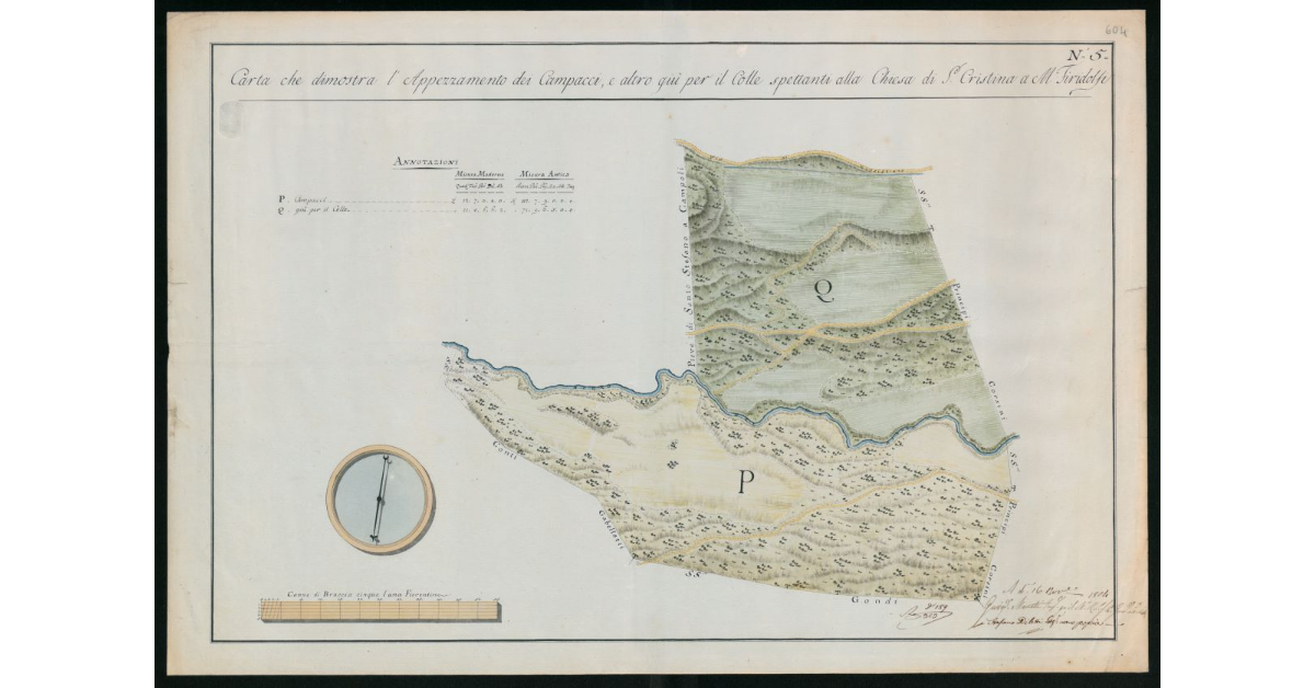 Carta che dimostra l'appezzamento del Campacci e altro giù per il colle spettanti alla Chiesa di S.Cristina a M.Firidolfi