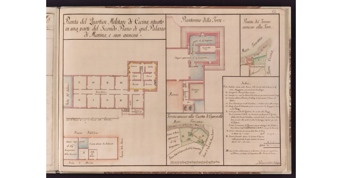 Pianta del Quartiere Militare di Cecina situato in una parte del Secondo Piano di quel Palazzo di Marina, e suoi annessi