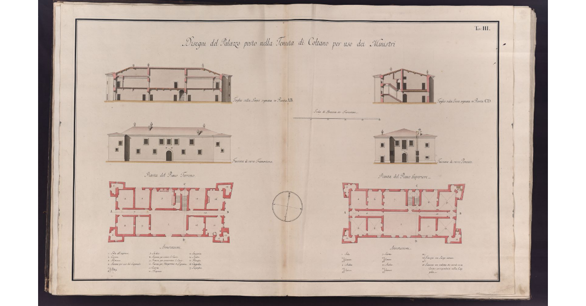 Disegni del Palazzo posto nella Tenuta di Coltano per uso dei Ministri
