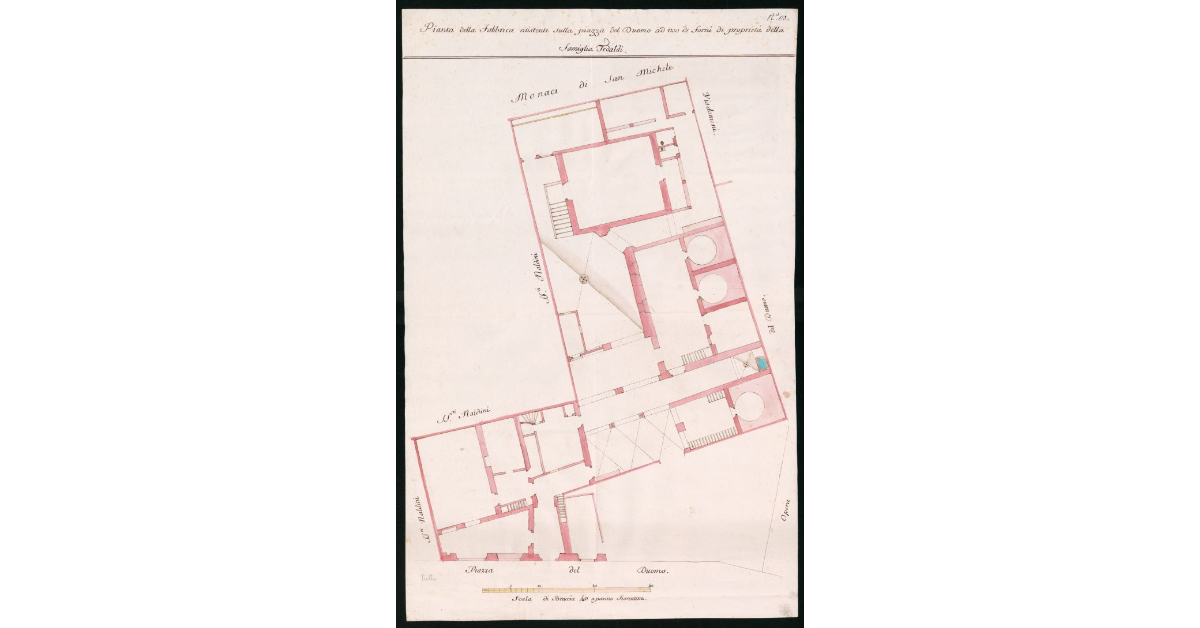Pianta della fabbrica esistente sulla piazza del Duomo ad uso di forni di proprietà della famiglia Tedaldi