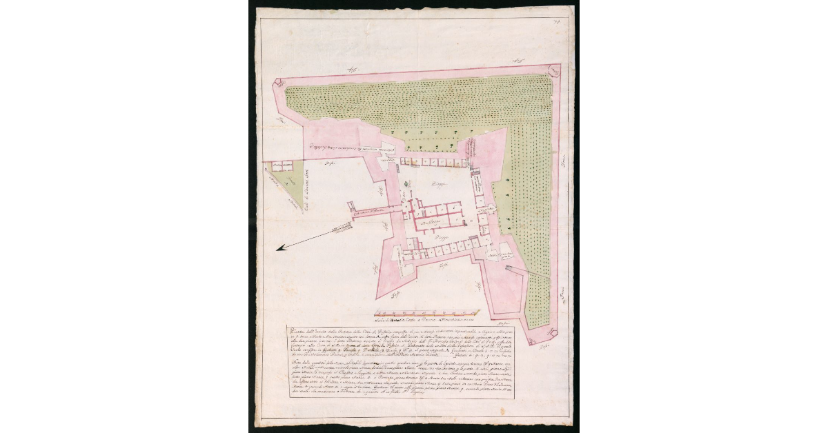 Pianta del Recinto della Fortezza della Città di Pistoia composta di più e diversi sotterranei impraticabili e vigna e altro pezzo di terra a prato e due stanzoni . .