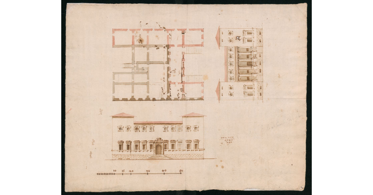 Planimetria e alzato del palazzo Ganucci di Pistoia