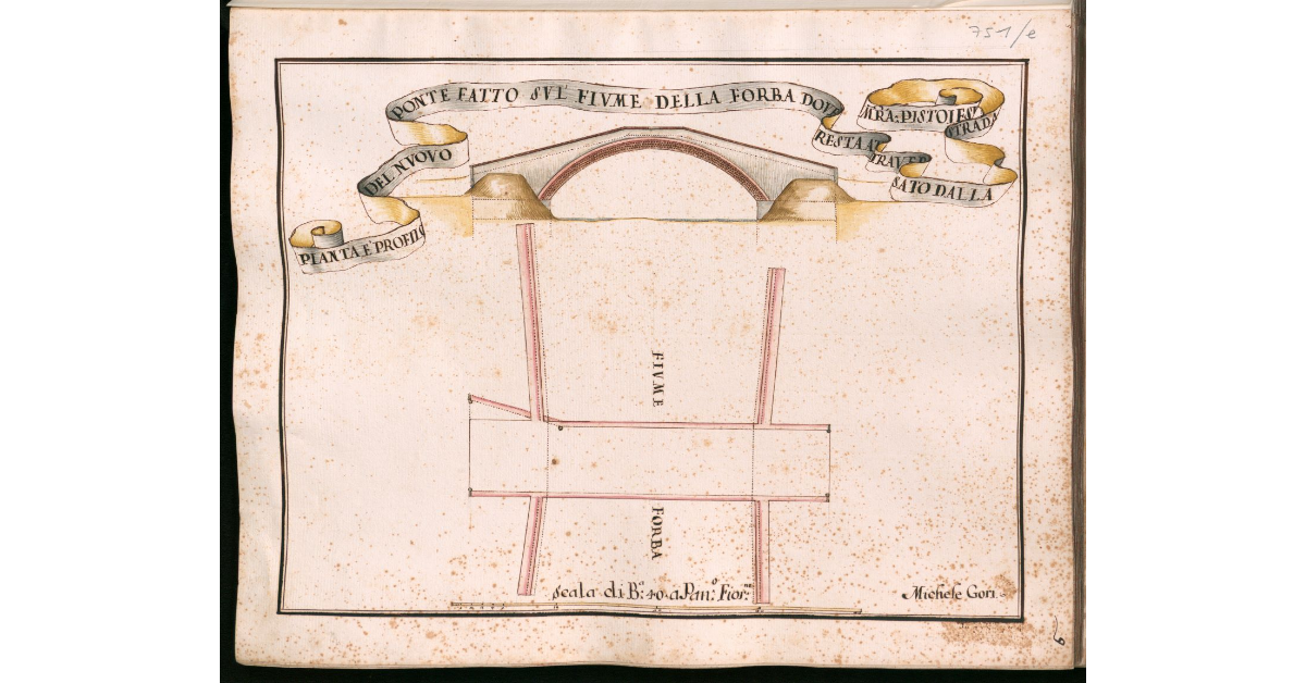 Pianta e profilo del nuovo ponte fatto sul fiume della Furba dove resta attraversato dalla strada maestra pistoiese