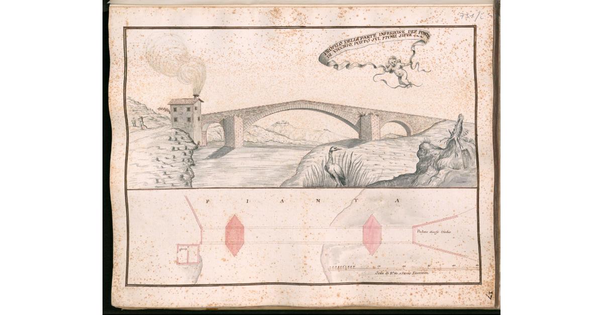 Profilo della parte inferiore del ponte di Vicchio, posto sul fiume Sieve