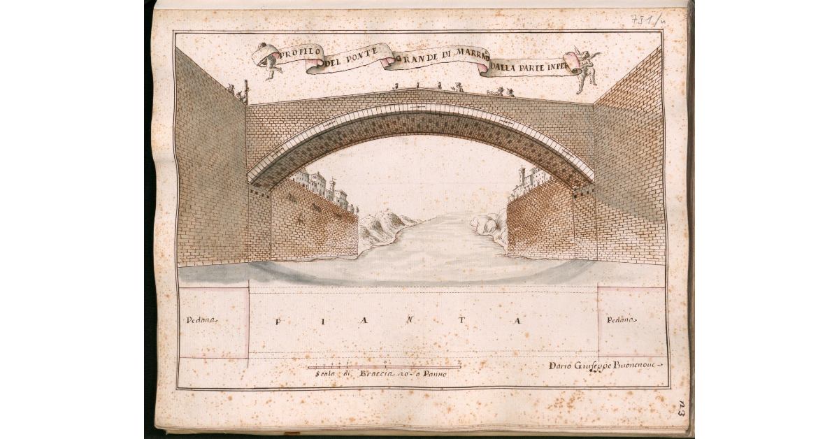 Profilo del ponte grande di Marradi dalla parte inferiore