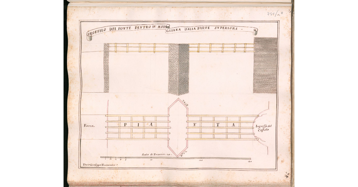 Profilo del ponte dentro in Modigliana dalla parte superiore