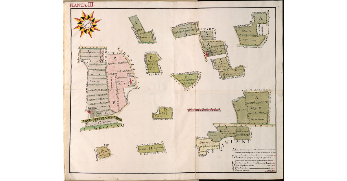 Pianta III [di poderi e terre spezzate della fattoria della Badia di San Savino]