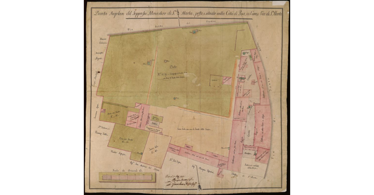 Pianta regolare del soppresso Monastero di S. Marta, posto e situato nella città di Pisa in cura e via di Santa Marta