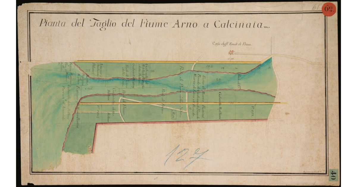 Pianta del taglio del fiume Arno a Calcinaia