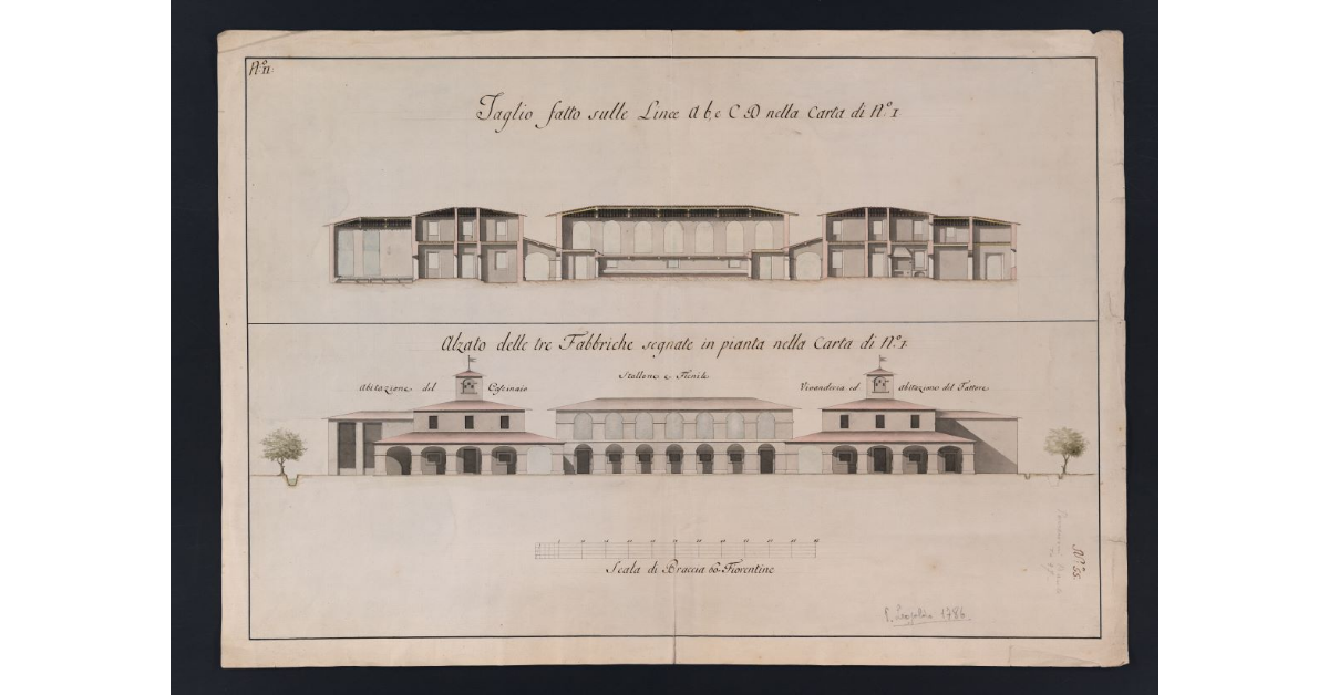 [Taglio e alzato del fabbricato che deve essere realizzato alle Cascine dell'Isola]