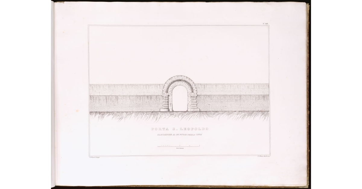 Porta S. Leopoldo [a Livorno]. Elevazione verso la città. Elevazione al di fuori della città
