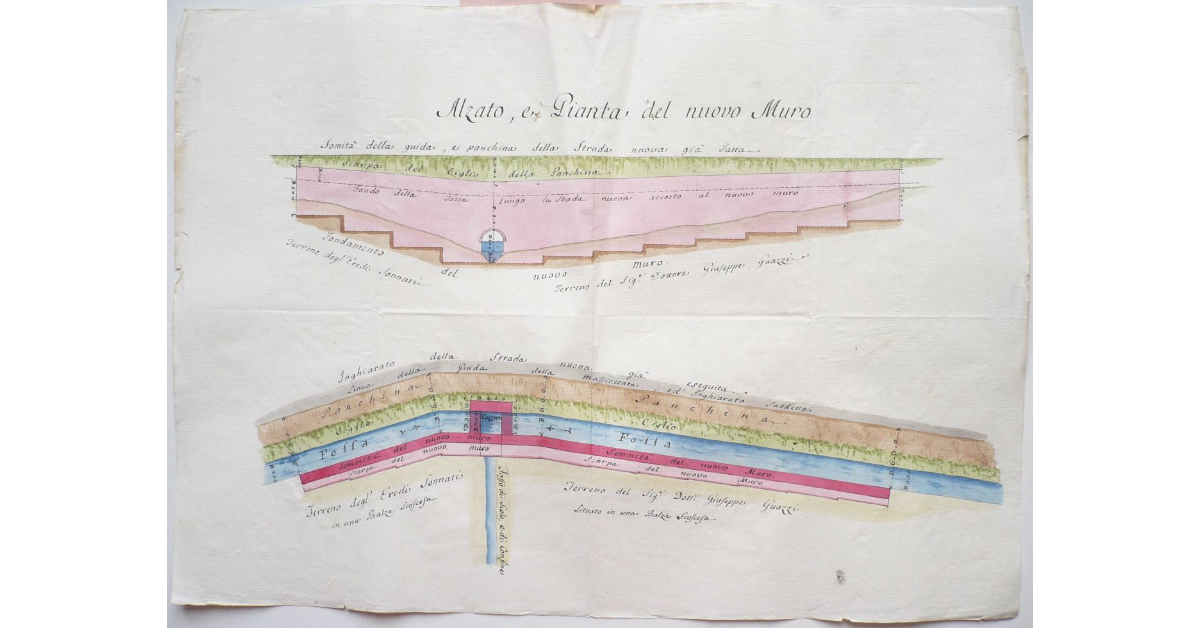 Alzato e pianta del nuovo muro [sulla Strada dell'Amorosa a Montisi]