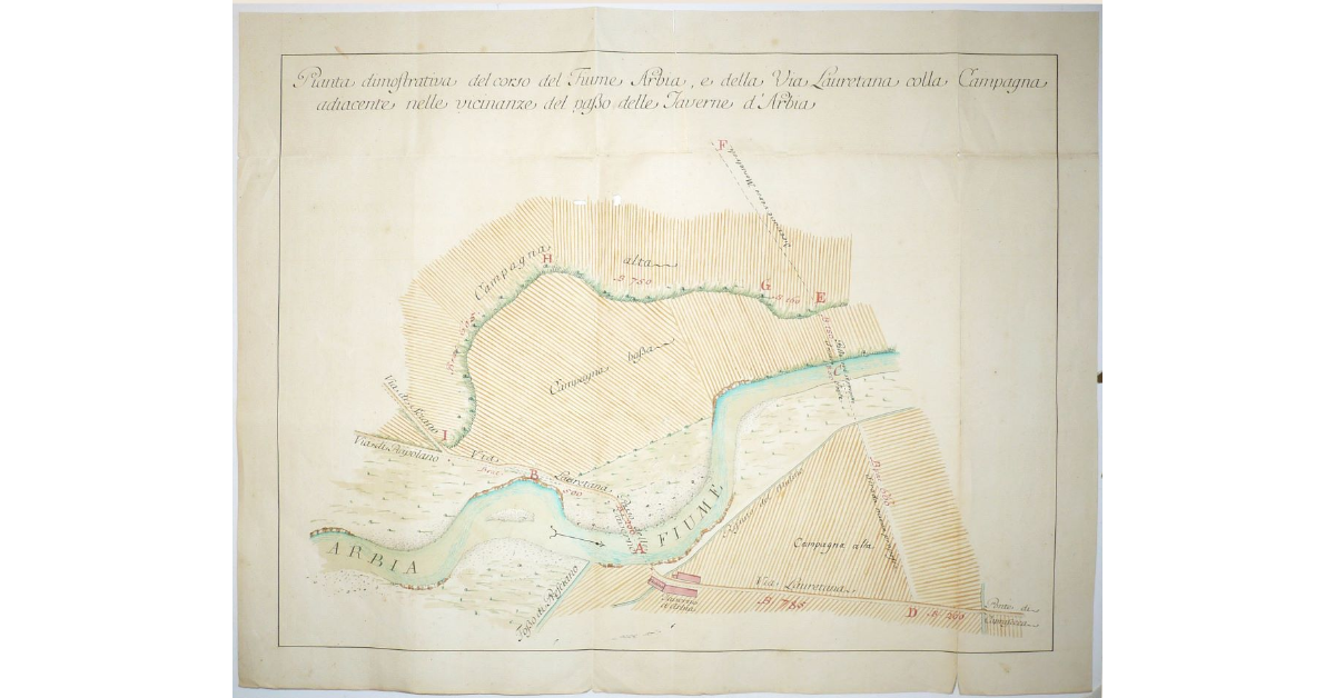 Pianta dimostrativa del corso del fiume Arbia, e della Via Lauretana colla Campagna adiacente nelle vicinanze del passo delle Taverne d'Arbia
